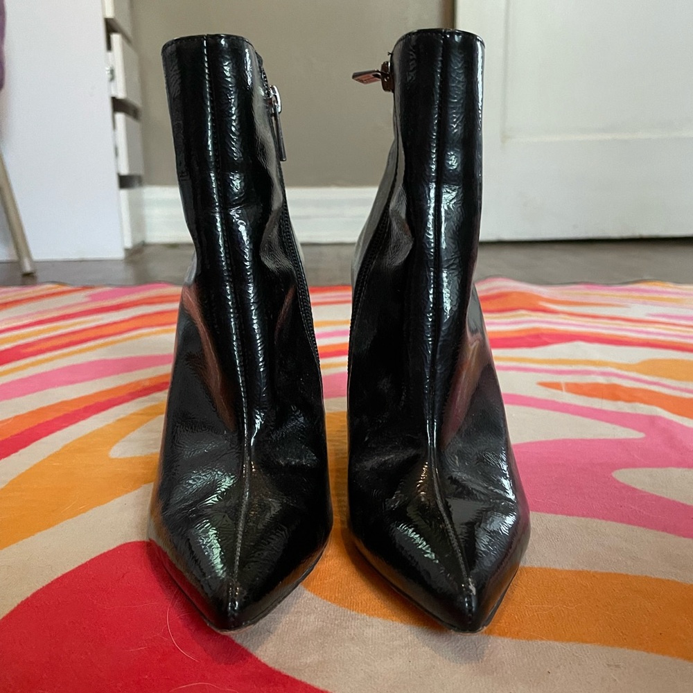 Patent Black Pointy Toe Boots